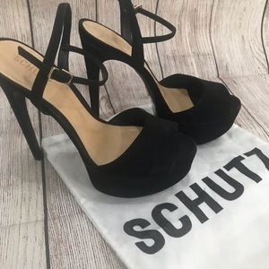 Schutz Black Suede Platform Sandals Size 41